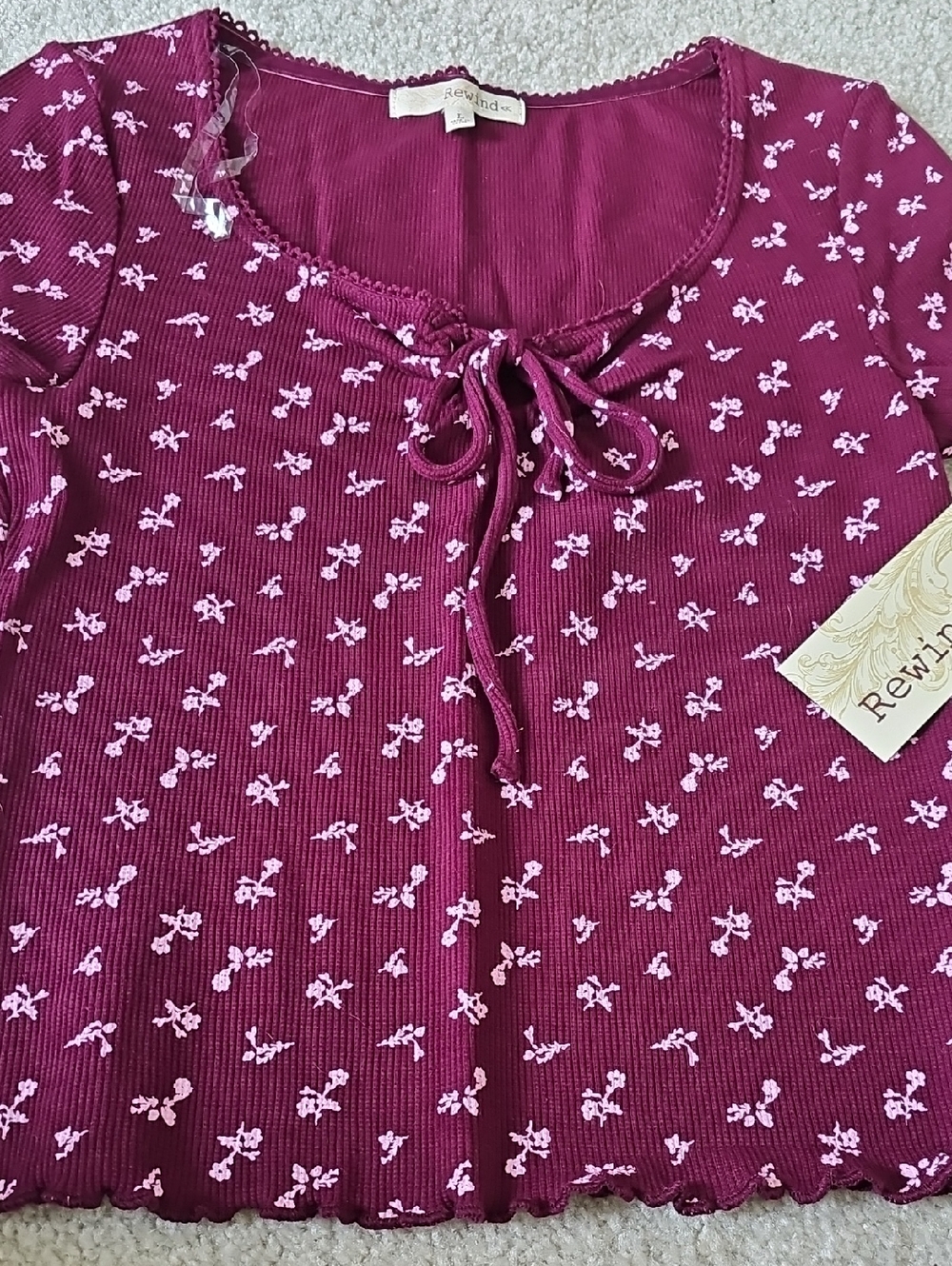 Dark red floral top